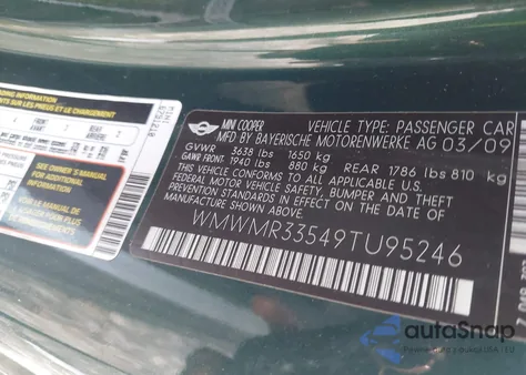 2009 Mini Cooper from USA, damaged, VIN WMWMR33549TU95246